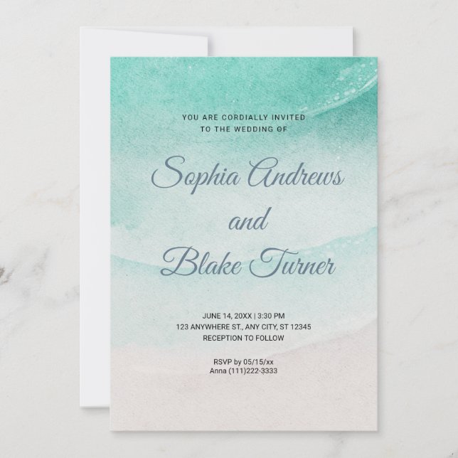 Beach Themed Sand and Water Wedding Invitation (Front)