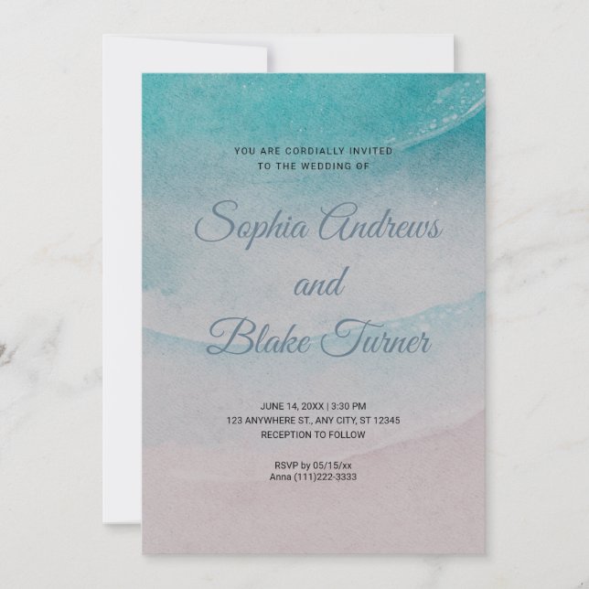 Beach Themed Sand and Water Wedding Invitation (Front)