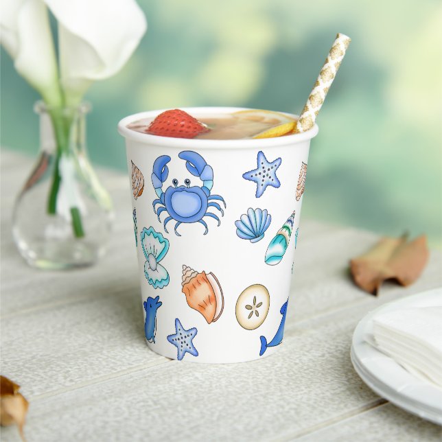 Beach Themed Sea Creatures Paper Cups (Insitu)