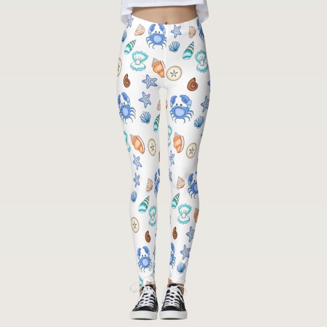 Beach Themed Seaside Oceanic Leggings (Front)