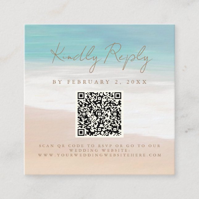 Beach Themed Seaside Wedding Scan Code RSVP Enclosure Card (Front)