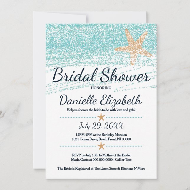 Beach Themed Starfish Bridal Shower Invitation (Front)