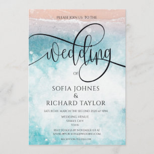 Beach Themed watercolor Calligraphy Ocean Tropic Invitation