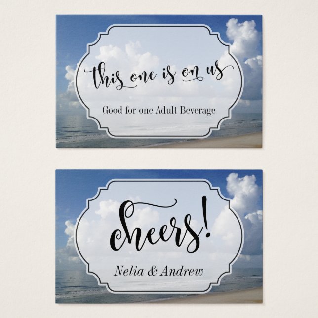 Beach-Themed Wedding Drink Tickets (Front & Back)