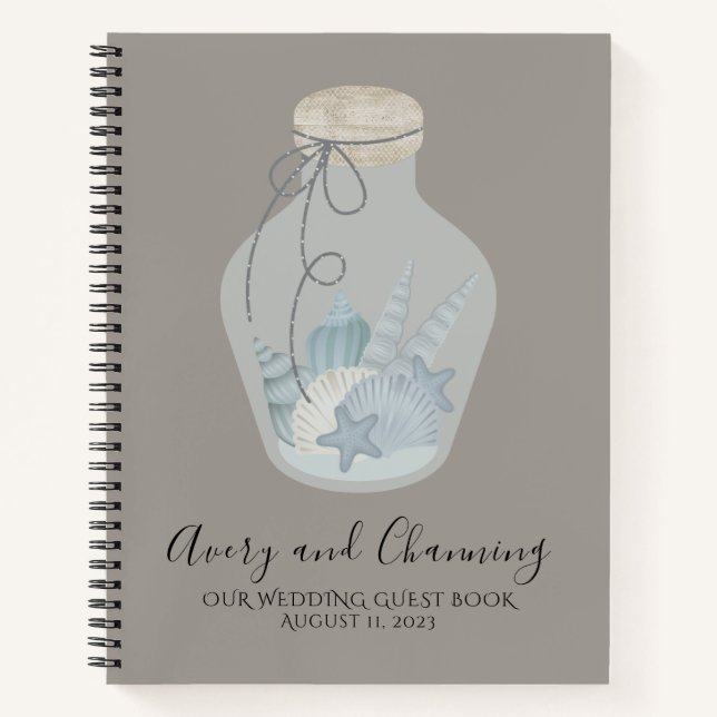 Beach Themed Wedding Guest Book with Shells (Front)