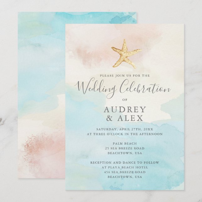 Beach Themed Wedding Invitation (Front/Back)