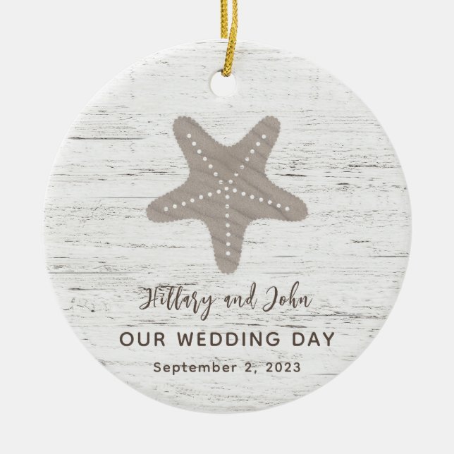 Beach Themed Wedding Wood Grain Ceramic Tree Decoration (Front)