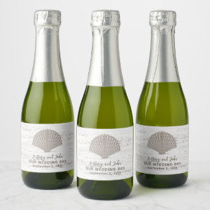 Beach Themed Wedding Wood Grain Sparkling Wine Label