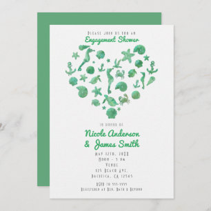 Beach Things Green Watercolor Modern Invitations