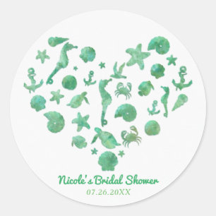 Beach Things Green Watercolor Modern Party Favour Classic Round Sticker