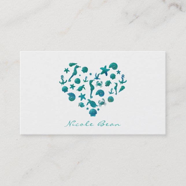 Beach Things Teal Watercolor Modern Chic Elegant Business Card (Front)
