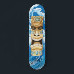 Beach Tiki Wave Blue Monogram Skateboard<br><div class="desc">Catch some street waves with this beach tropical island tiki. Skateboarders will love  getting  on their board and hitting  the pavement,  sidewalk or half pipes. Unique wave background with fun tiki.</div>