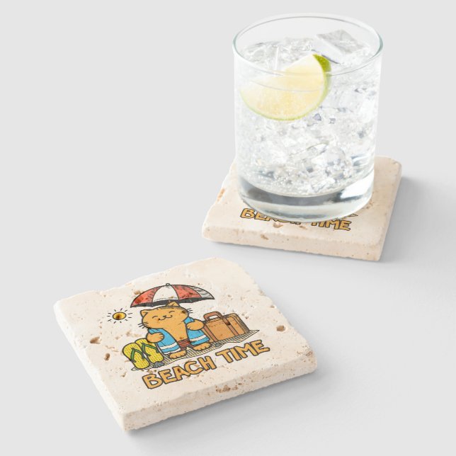 Beach Time 1 Stone Coaster (Side)