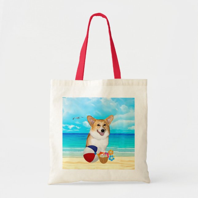 Beach Time Corgi Tote Bag (Front)
