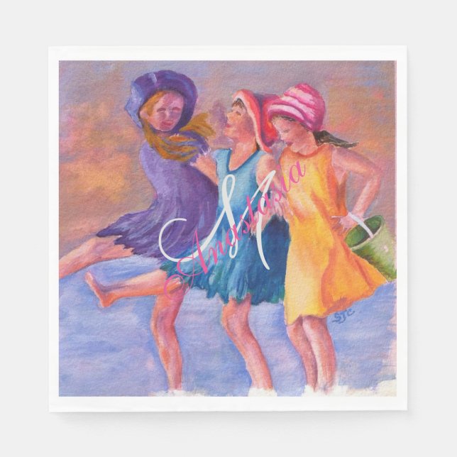 BEACH TIME GIRLFRIENDS MONOGRAM PARTY NAPKIN (Front)
