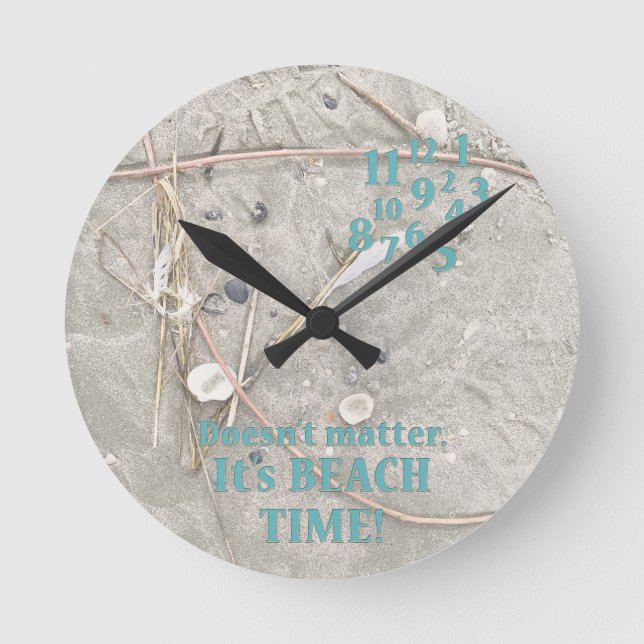Beach Time Unique Funny Sandy Round Clock (Front)