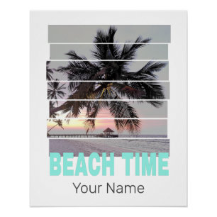 Beach Time Vintage Pier Palm Tree Sunset Souvenir Poster