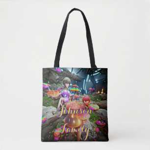 Beach Tote Bag Family Mushrooms and Fairies