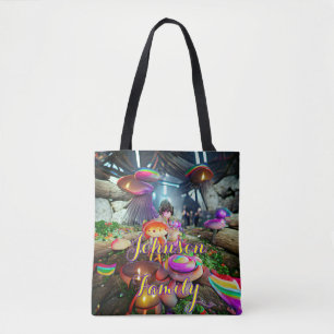 Beach Tote Bag Family Mushrooms and Fairies