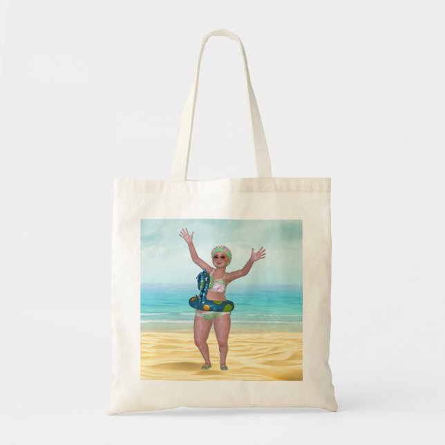 Beach Tote Bag with Funny Bathing Beauty (Front)