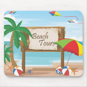 Beach Tours, Kites, Umbrellas & Palm Trees Mouse Mat