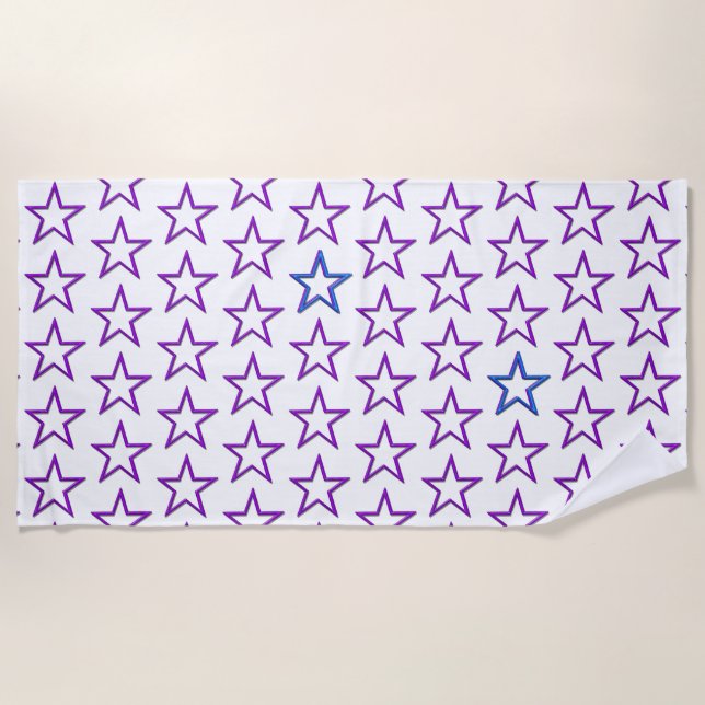 Beach Towel - 3D Purple Stars and 2 Blue (Front)