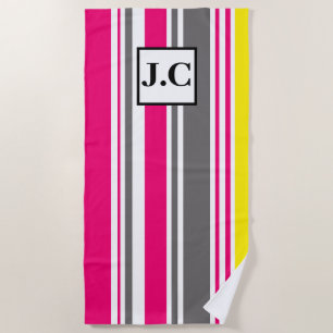 Beach Towel - Beach Hut Stripes Hot Pink