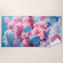 Beach Towel Birthday Pink Blue Balloons Sky