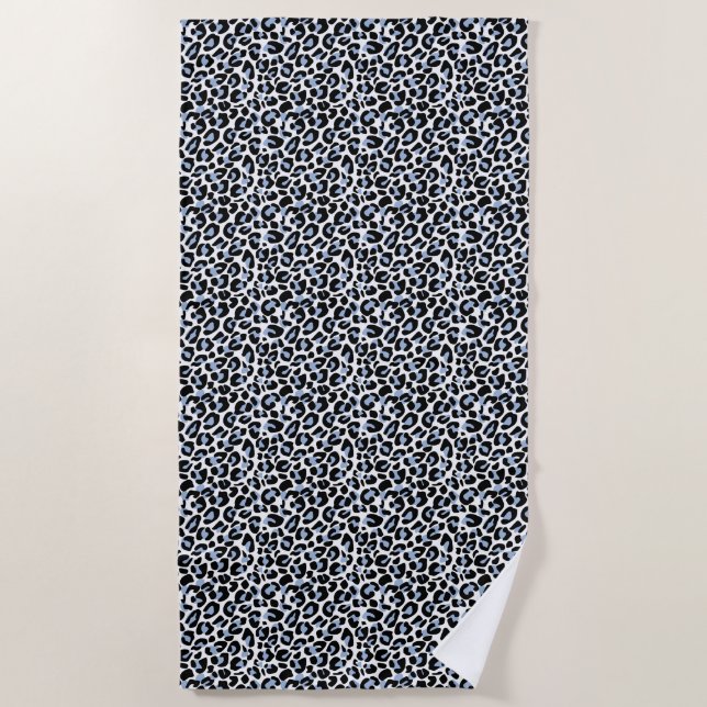 Beach Towel-Blue Leopard Print Towel (Front)