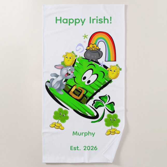 Beach Towel Happy St. Patrick's Day Rabbit (Front)