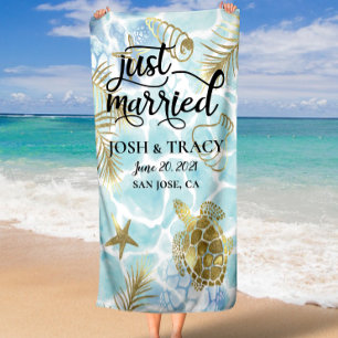 Beach towel, just married for beach wedding Beach Towel