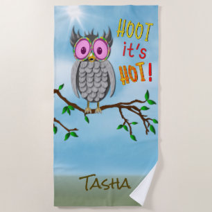 Beach Towel, Large Cute Owl, Sunglasses, HOOT Towel