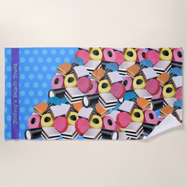 Beach towel Liquorice Candy Allsorts. Blue (Front)