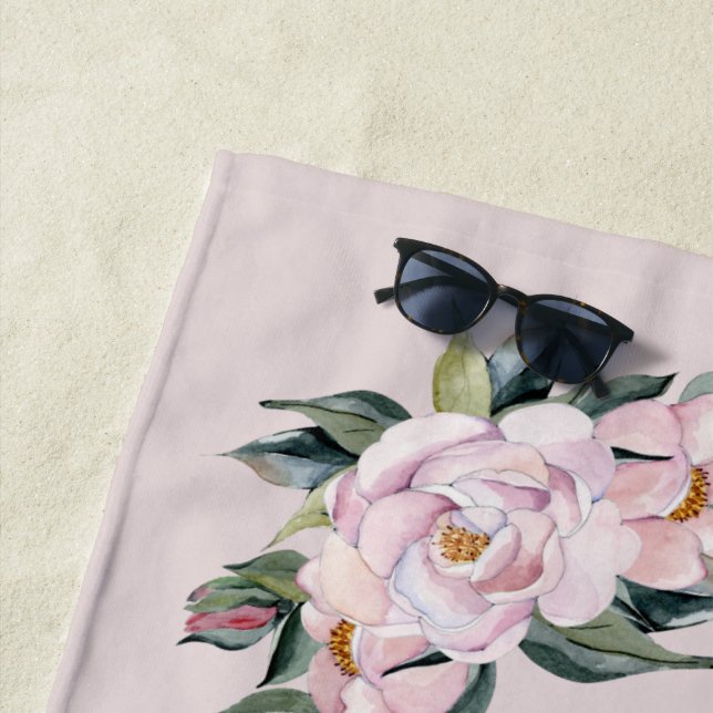 Beach Towel Magnolia Pink Flowers (In Situ)
