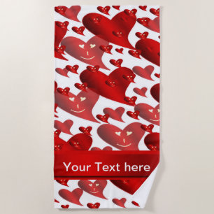 Beach Towel red funny hearts