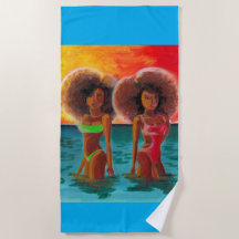 BEACH TOWEL RETRO BEACH GIRLS SUNSET