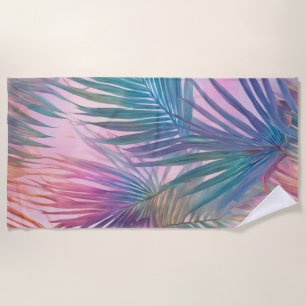 Beach Towel Soft Pastel Colourful Palm Leaves