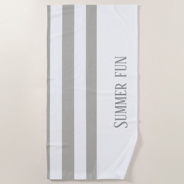 Beach Towel Spring Grey & White Stripe (Front)