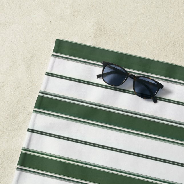 Beach Towel Spring Hunter Green & White Stripe (In Situ)