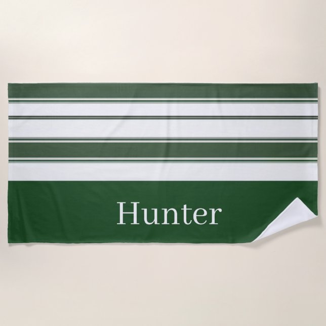 Beach Towel Spring Hunter Green & White Stripe (Front)