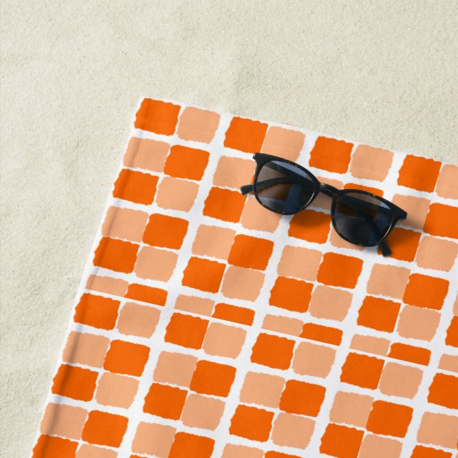 Beach Towel Spring Orange & White Square (In Situ)