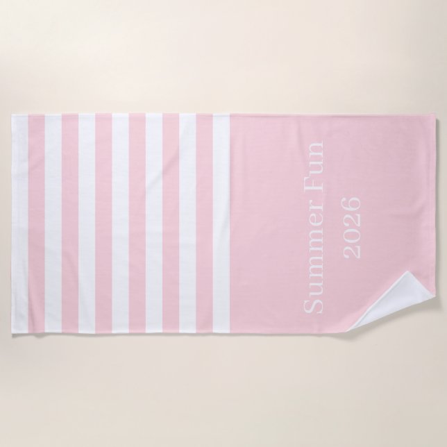 Beach Towel Spring Pastel Pink & White Stripe (Front)