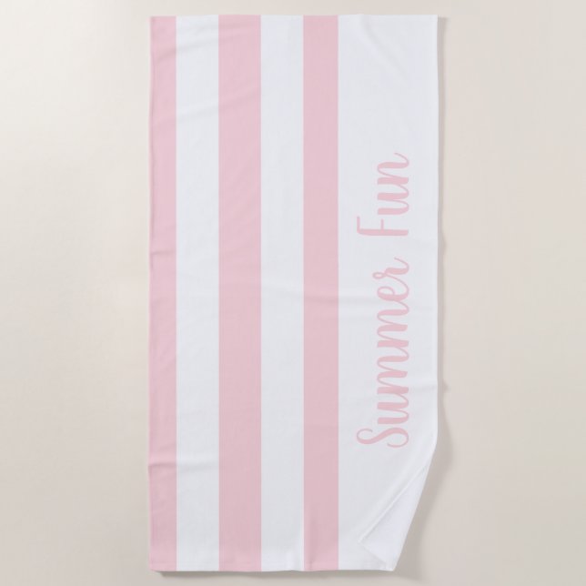 Beach Towel Spring Pastel Pink & White Stripe (Front)
