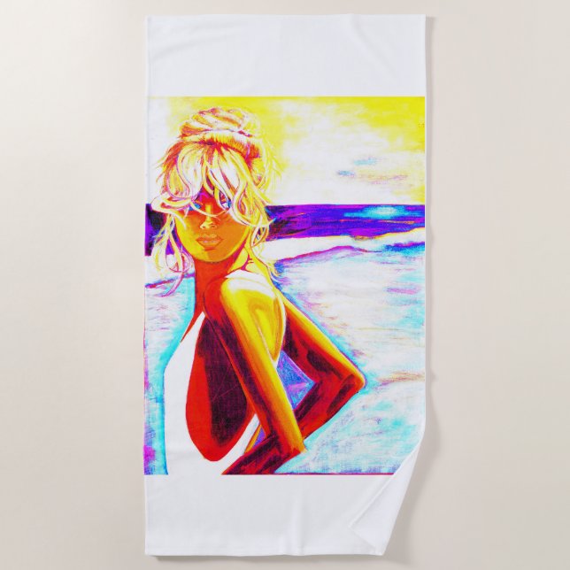 Beach Towel Vibrant Beach Girl Image (Front)