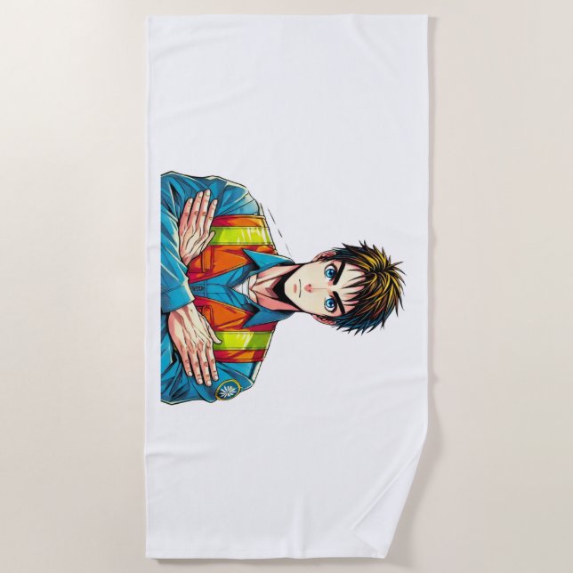 beach towel with manga security expert (Front)