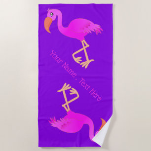 Beach Towel with Pink Flamingos and Custom Text