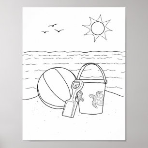 Beach Toys Adult Colouring Poster