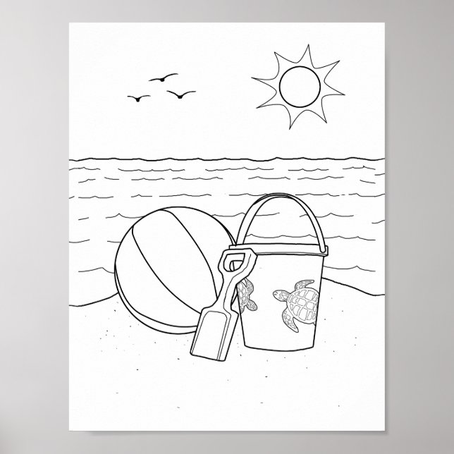 Beach Toys Adult Colouring Poster (Front)