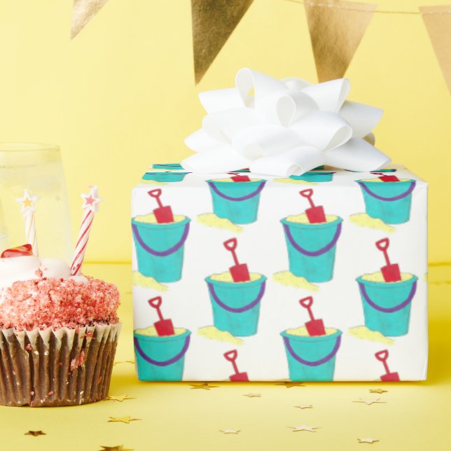 Beach Toys Sand Bucket Pail Shovel Summer Vacation Wrapping Paper (Birthday Party)