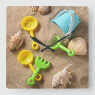 Beach Toys Square Wall Clock